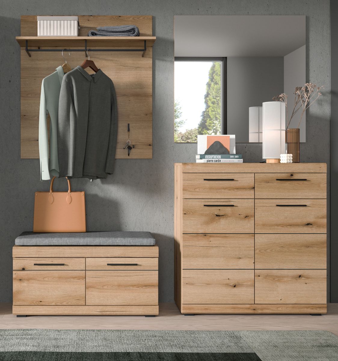 Garderobe Set 4-tlg. Shawn in Evok Eiche 195 cm