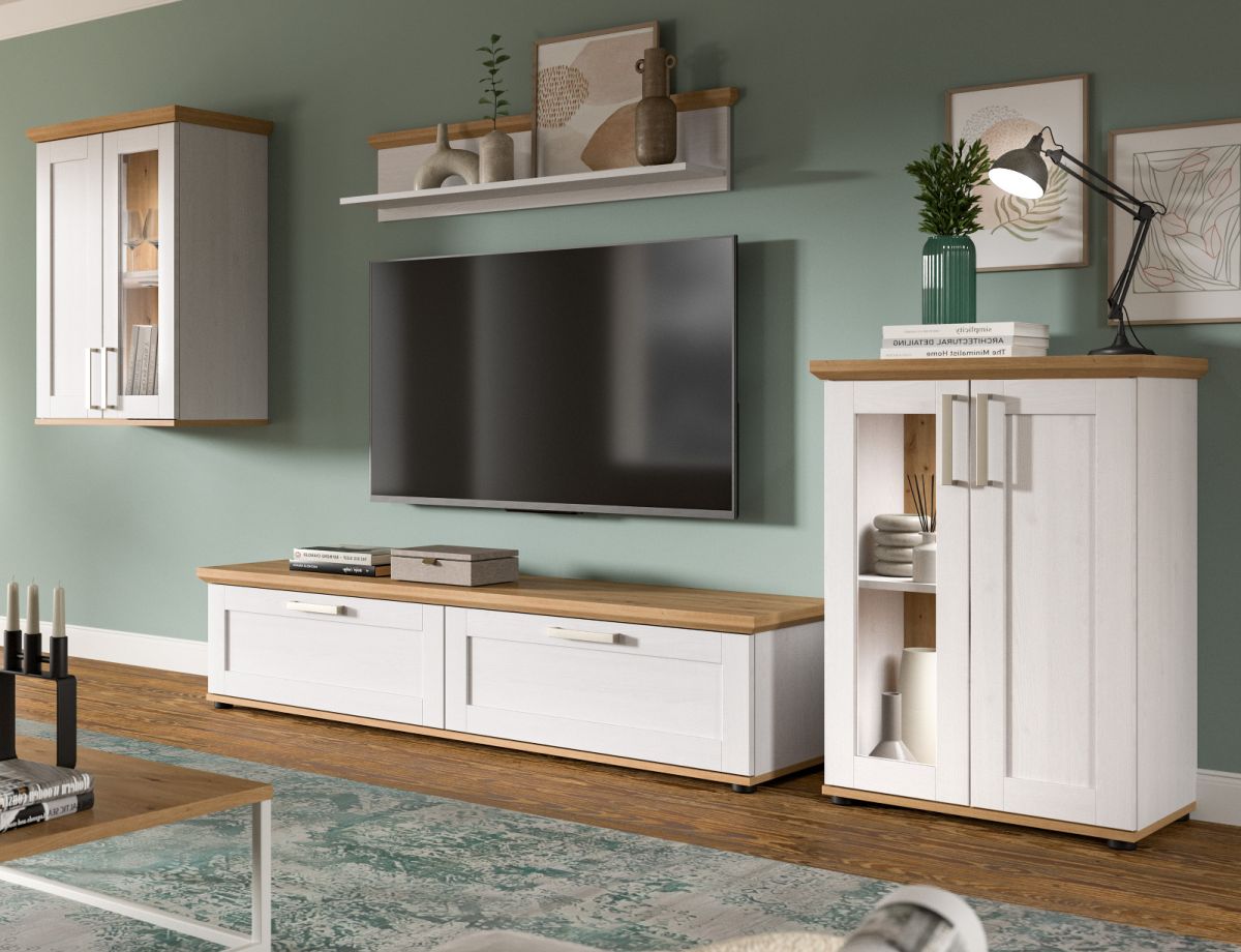 Wohnwand 4-teilig Mirano in weiß Lärche Landhaus 316 cm