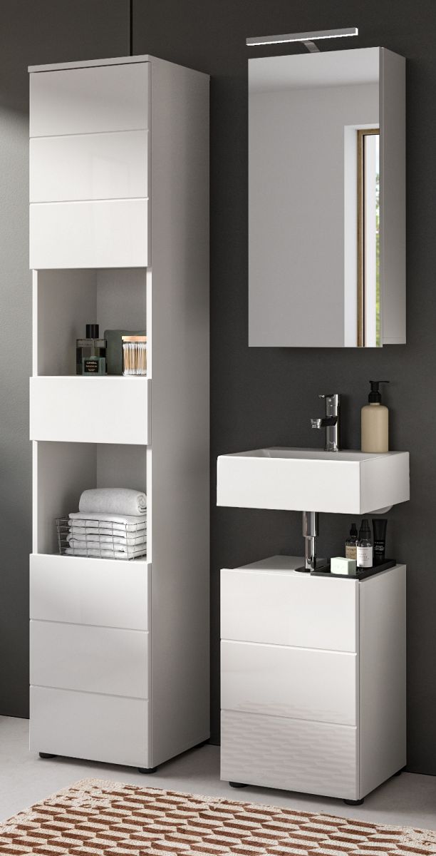 Badmöbel Set 3-teilig Larik in weiß Hochglanz 91 x 190 cm