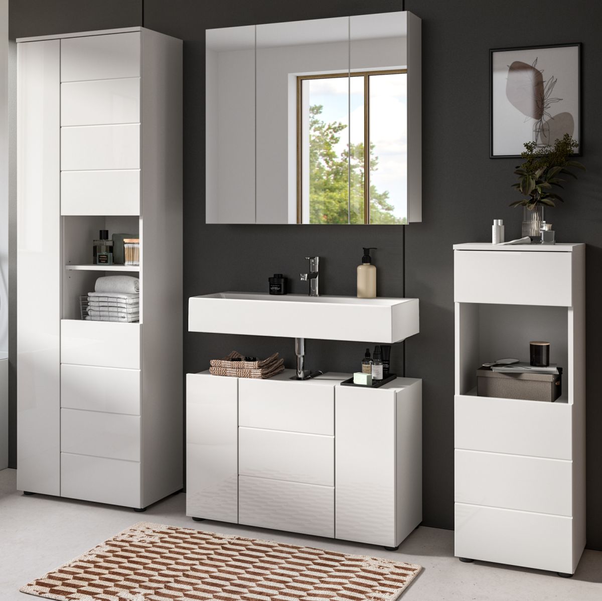 Badmöbel Set 4-teilig Larik in weiß Hochglanz 210 x 190 cm