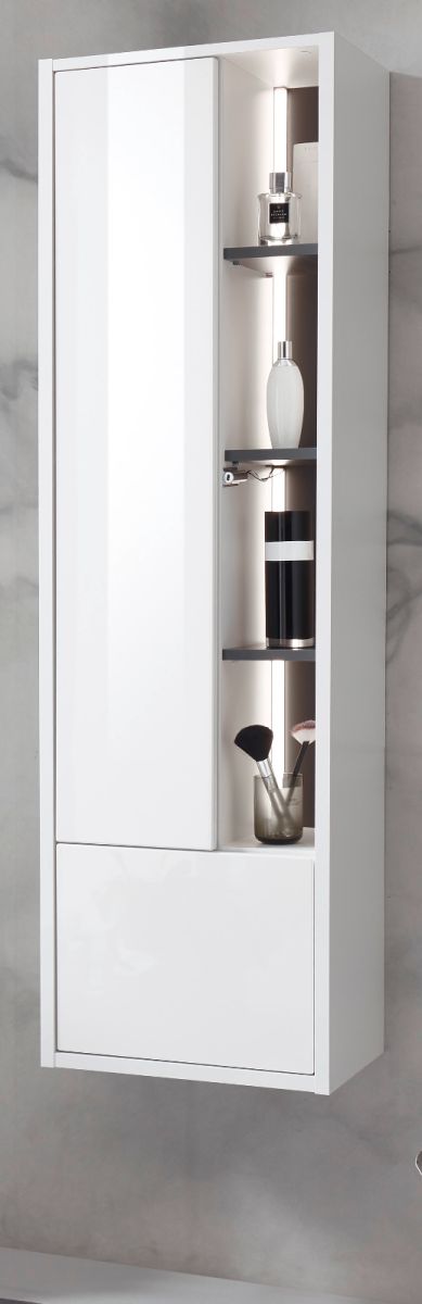 Badezimmer Hochschrank Glide in weiß Hochglanz und grau inkl. LED