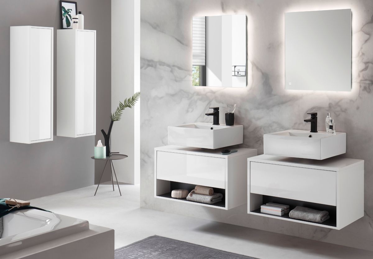 Badmöbel Set 6-teilig Glide in weiß Hochglanz und grau 250 x 190 cm