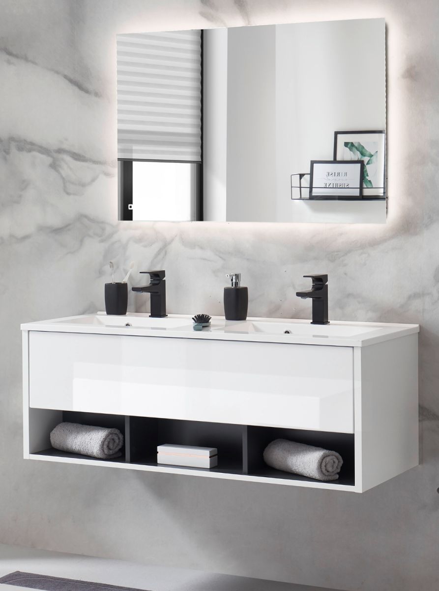 Badmöbel Set Glide in weiß Hochglanz und grau 120 x 190 cm