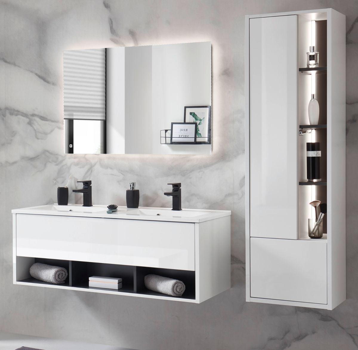 Badmöbel Set Glide in weiß Hochglanz und grau 175 x 190 cm