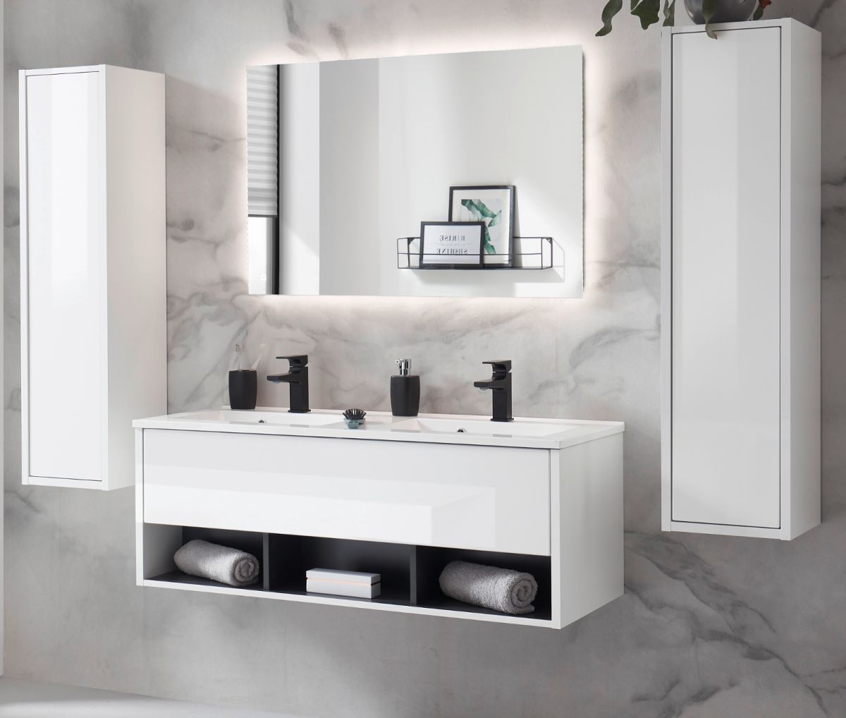 Badmöbel Set Glide in weiß Hochglanz und grau 200 x 190 cm