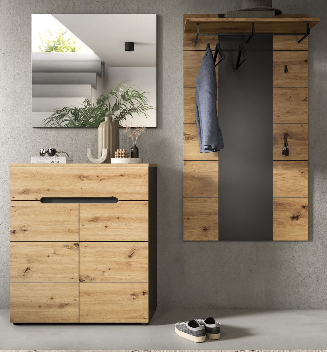 Garderobe Set 3-tlg. Cooper in Eiche und grau 175 cm