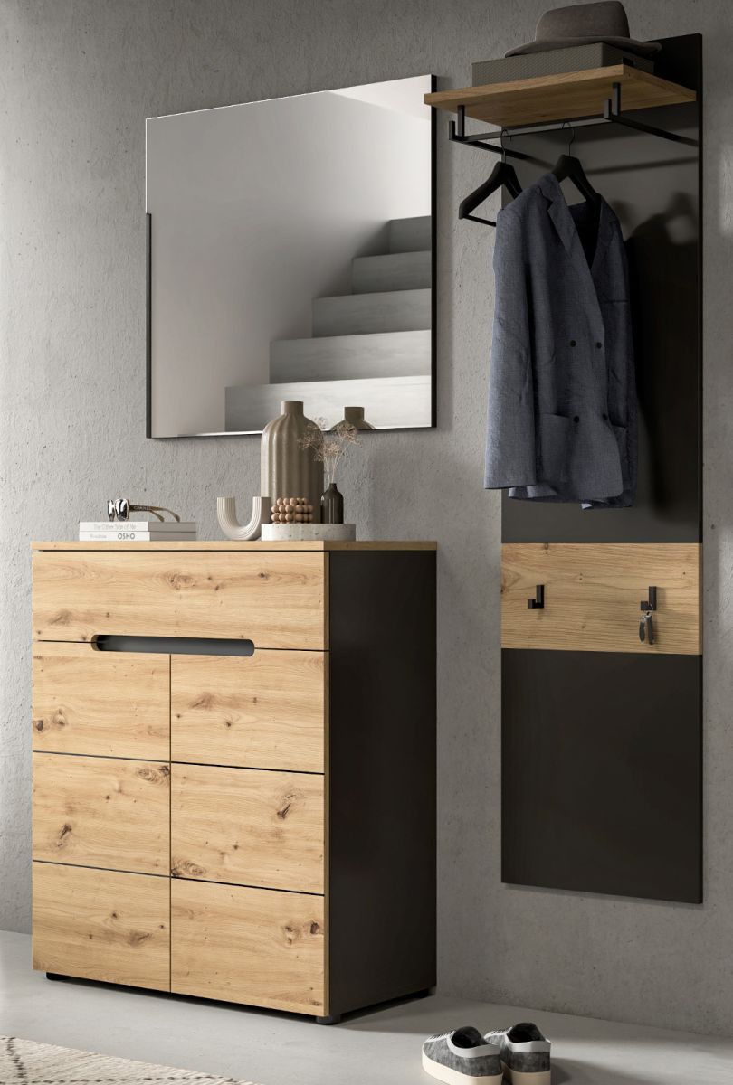 Garderobe Set 3-tlg. Cooper in Eiche und grau 140 cm