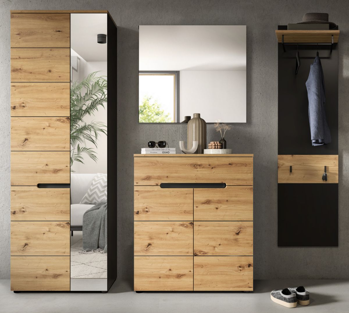 Garderobe Set 4-tlg. Cooper in Eiche und grau 220 cm