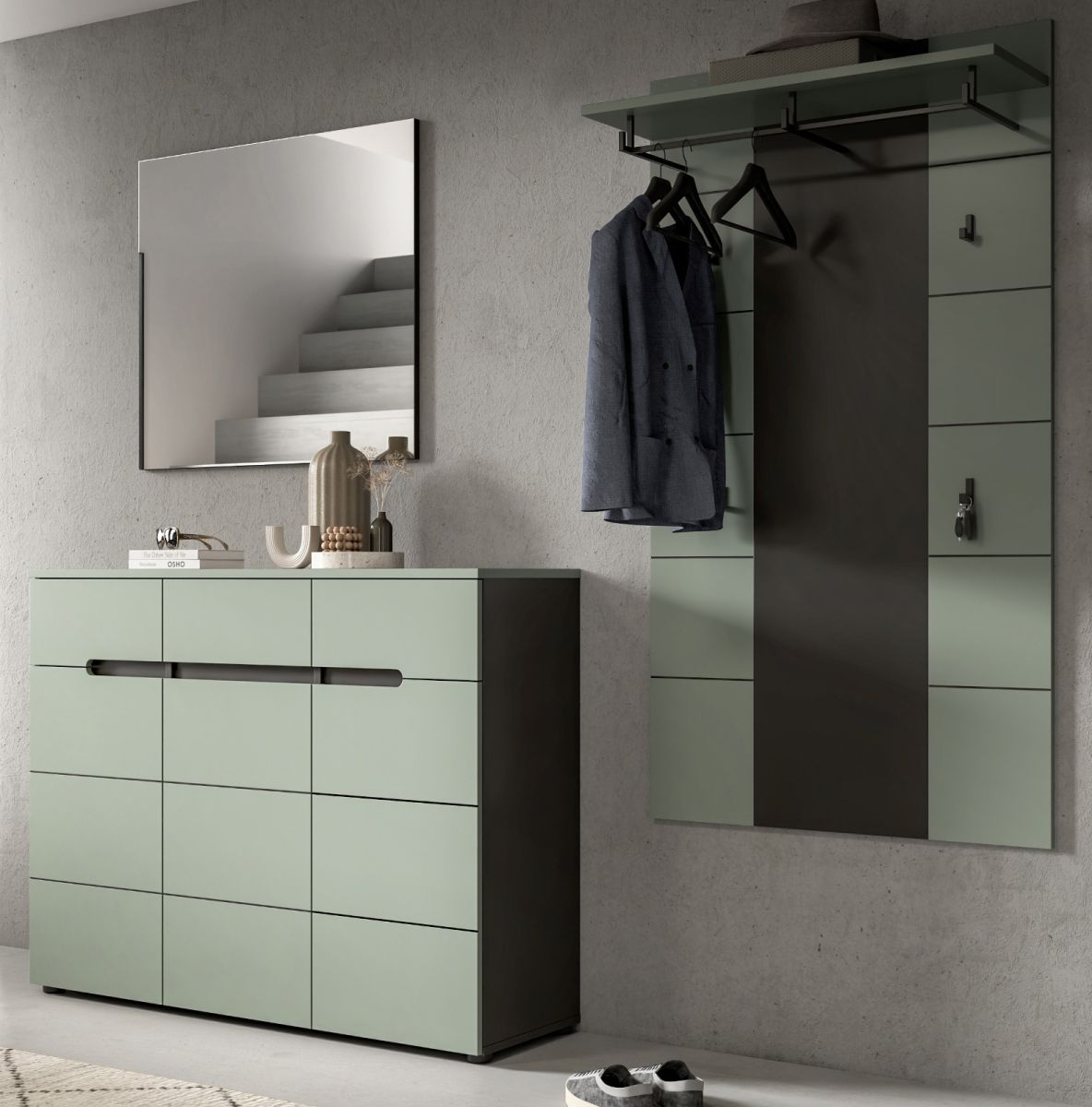 Garderobe Set 3-tlg. Cooper in salbei und grau 215 cm