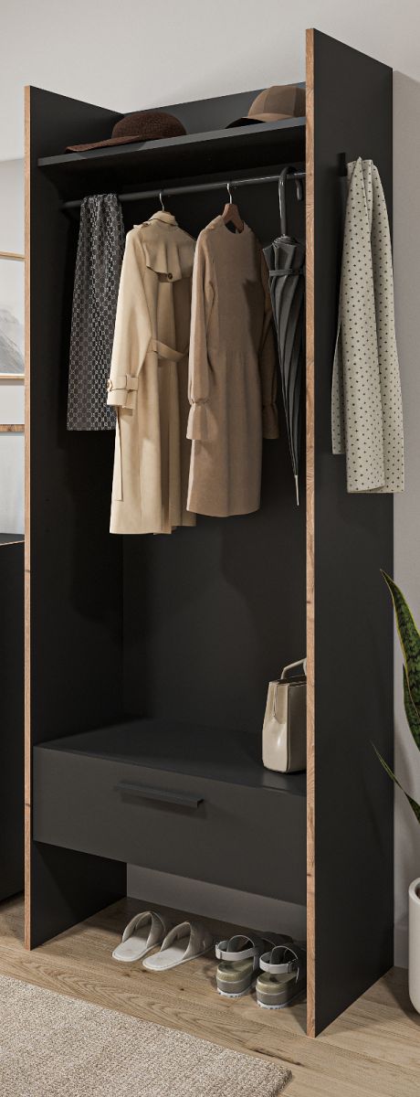 Garderobe Salud in grau und Nox Eiche 70 x 189 cm