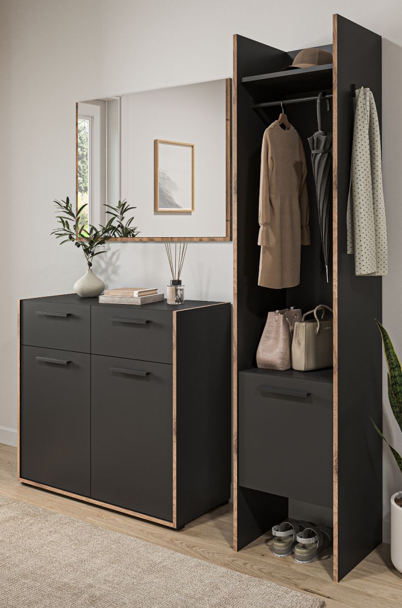Garderobe Set 3-tlg. Salud in grau und Nox Eiche 152 x 189 cm