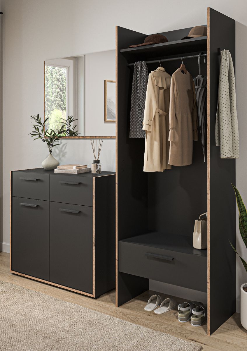 Garderobe Set 3-tlg. Salud in grau und Nox Eiche 180 x 189 cm