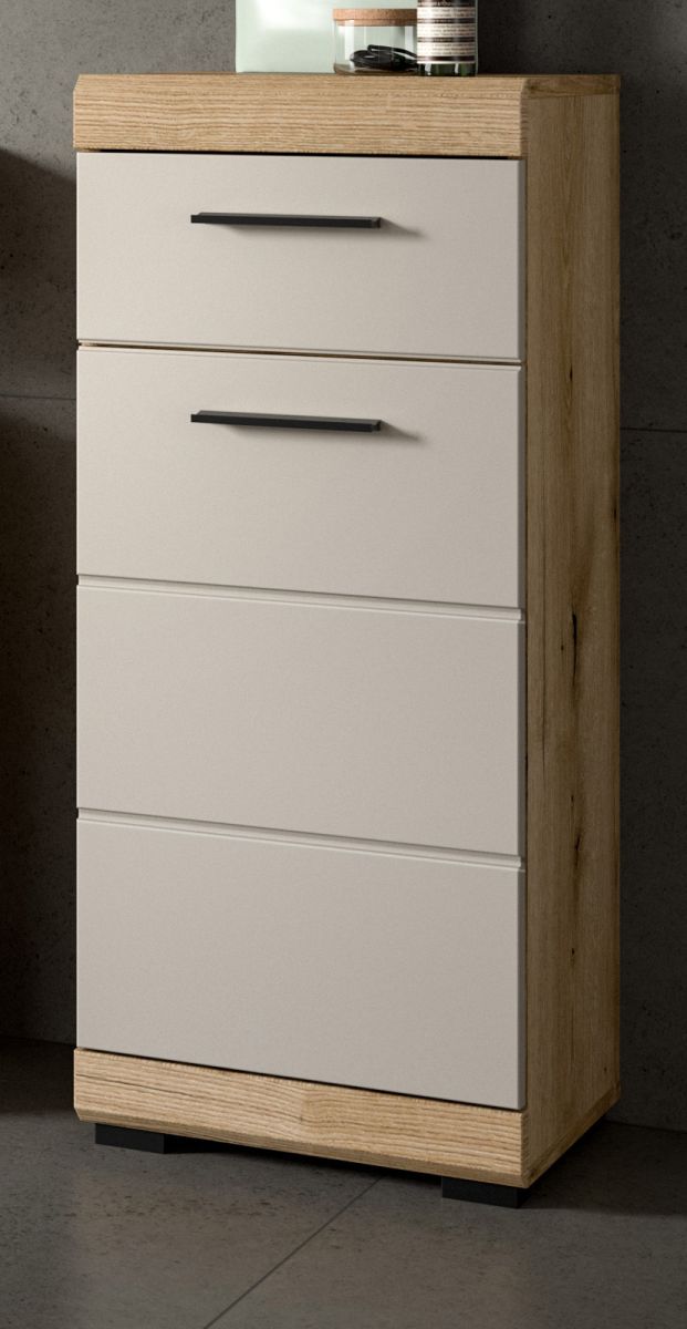Badezimmer Kommode Shawn in sand und Eiche 37 x 88 cm
