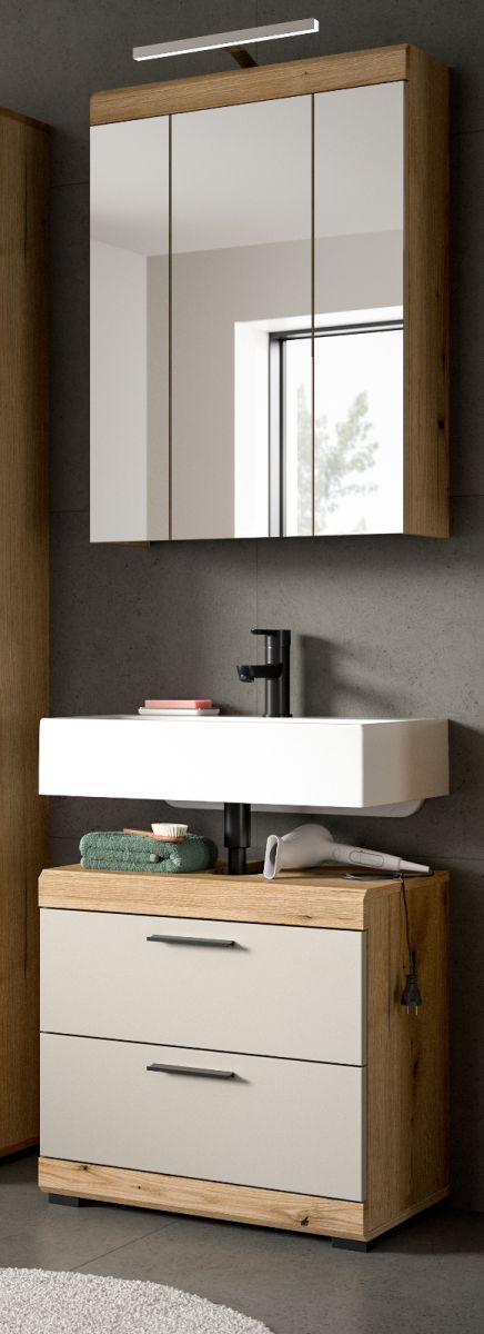 Badmöbel Set Shawn in sand und Eiche 2-teilig 60 cm