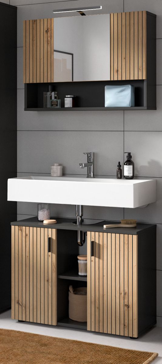 Badmöbel Set Livia in Eiche und grau 2-teilig 80 cm
