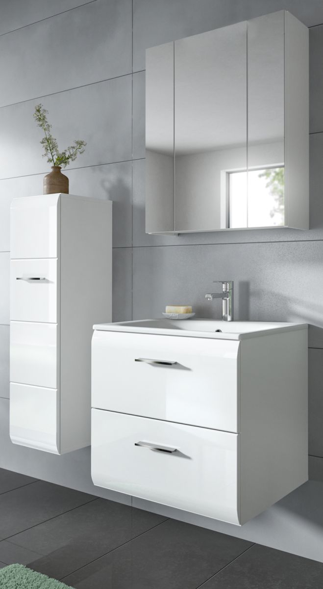 Badmöbel Set Cover in weiß Hochglanz 3-teilig 105 cm