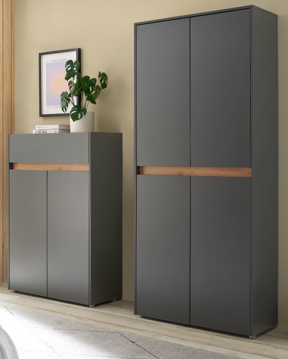 Garderobe Set 2-tlg. Center in grau matt und Eiche Wotan 180 x 195 cm