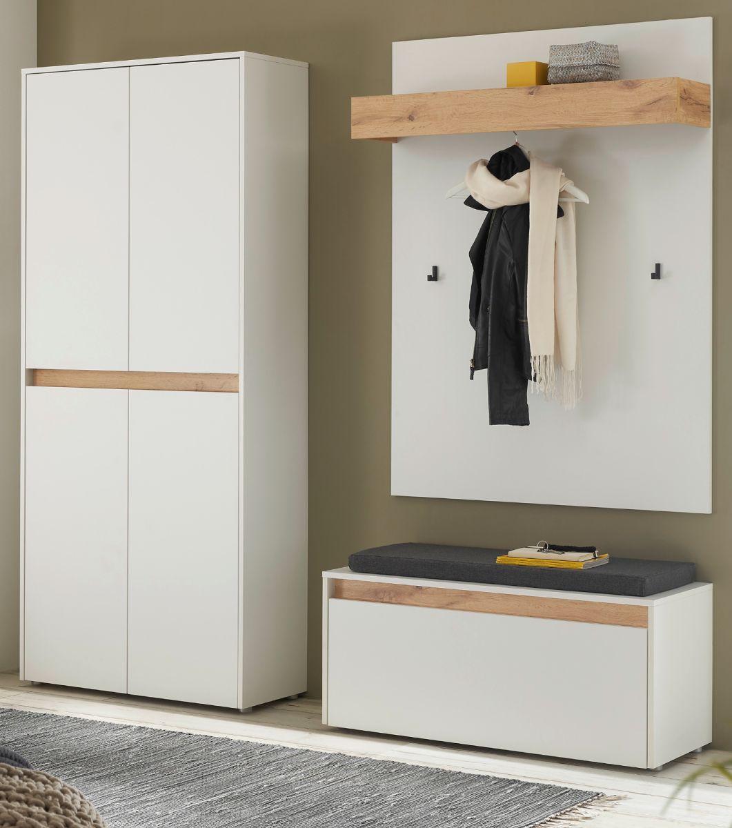 Garderobe Set 4-tlg. Center in weiß und Eiche Wotan 195 x 200 cm