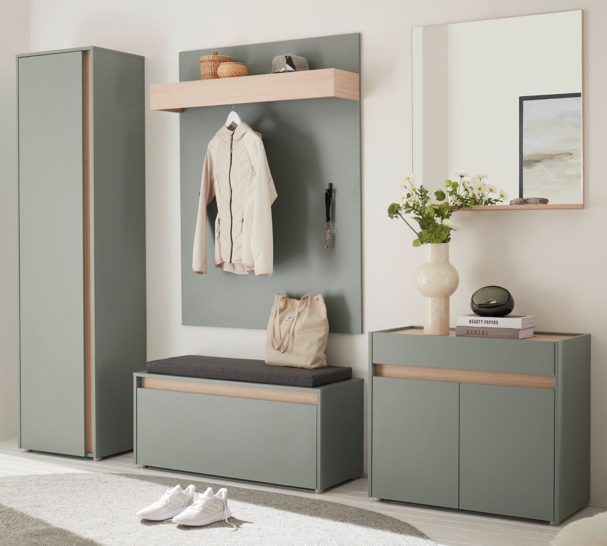 Garderobe Set 6-tlg. Center in Salbei und Eiche 260 x 200 cm
