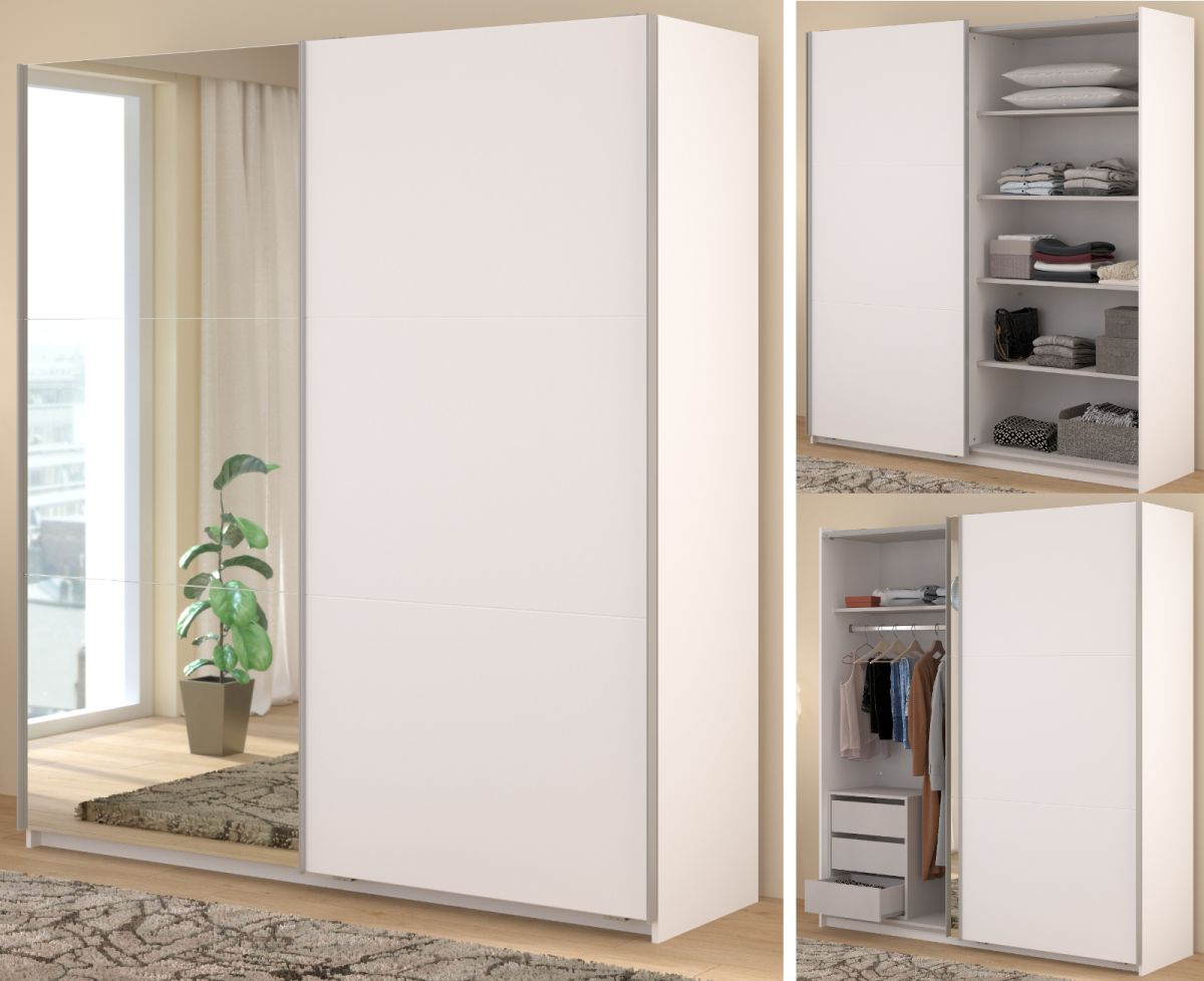 Kleiderschrank Swing in weiß mit Spiegel 178 cm