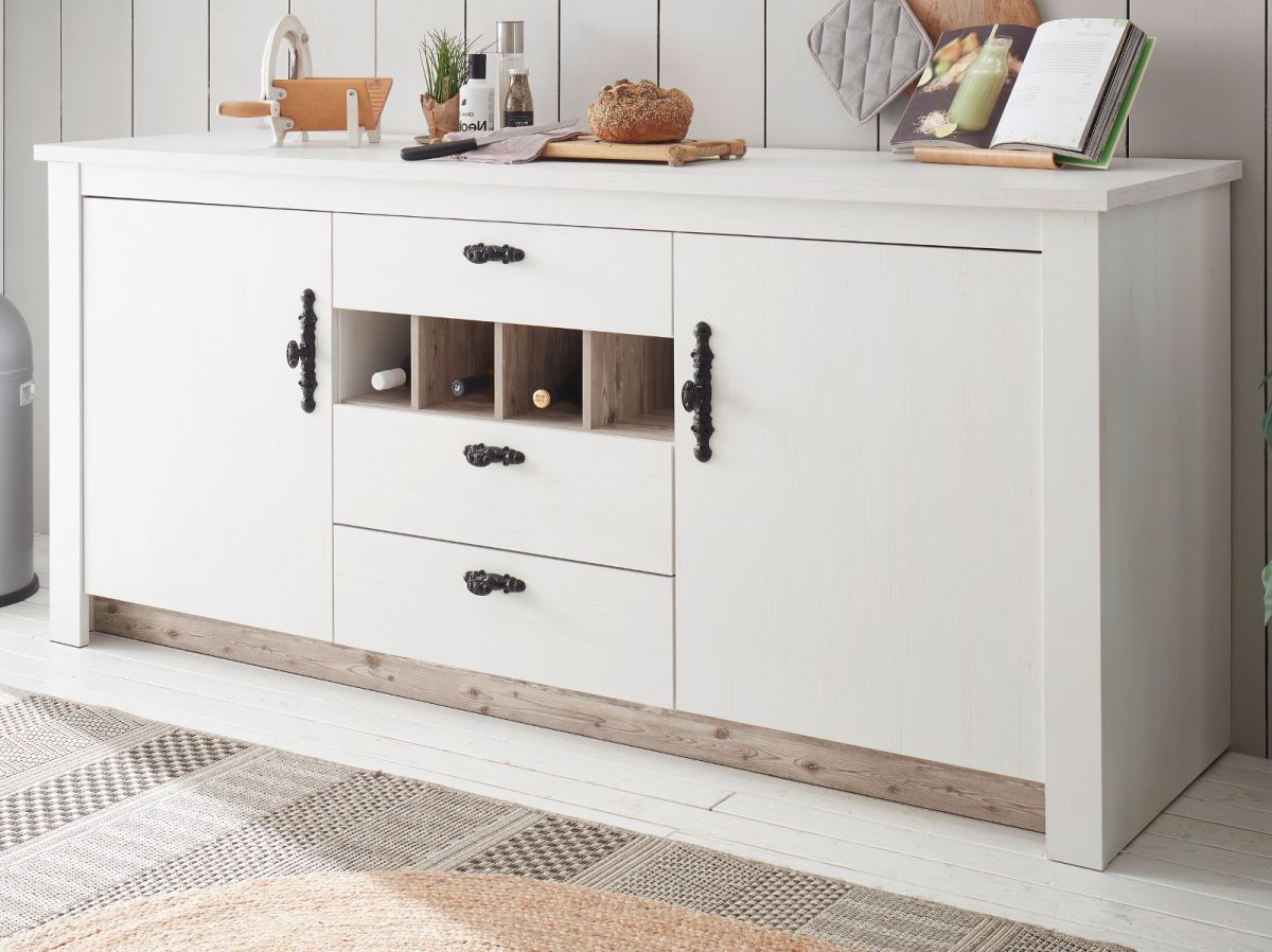 Küche Unterschrank Rovola in Pinie weiß Landhaus 202 cm