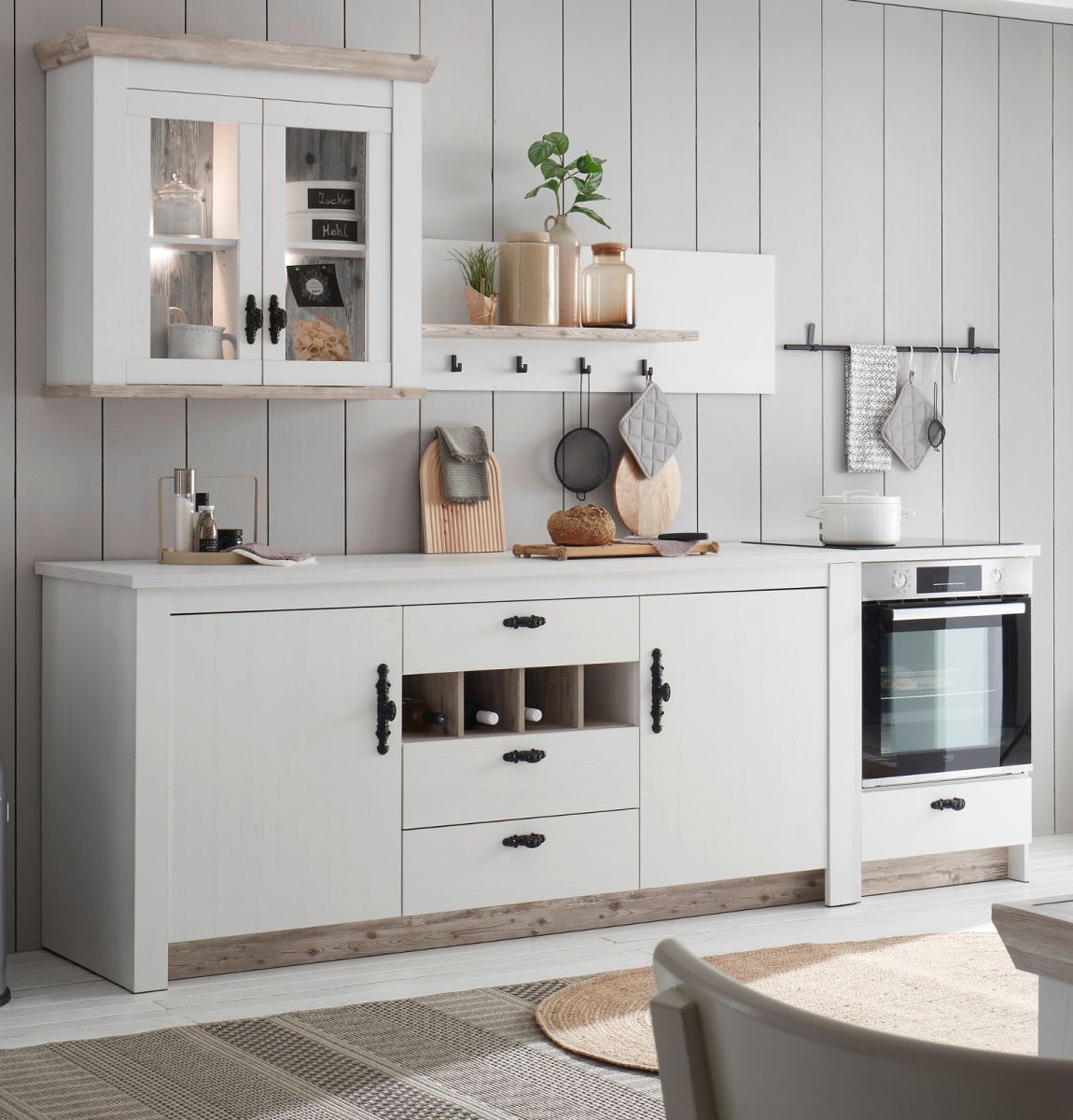 Küche Set 4-tlg. Rovola in Pinie weiß Landhaus 264 cm