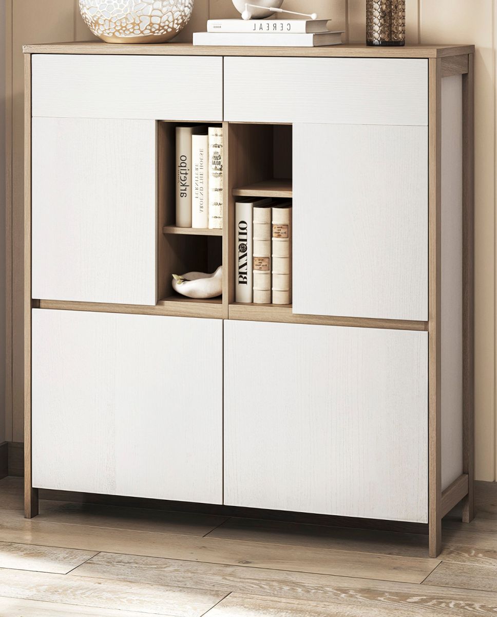 Highboard Finnes in weiß und Eiche 111 x 125 cm