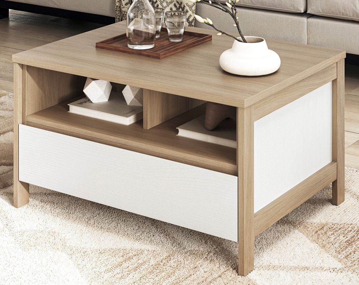 Couchtisch Finnes in weiß und Eiche 80 x 60 cm
