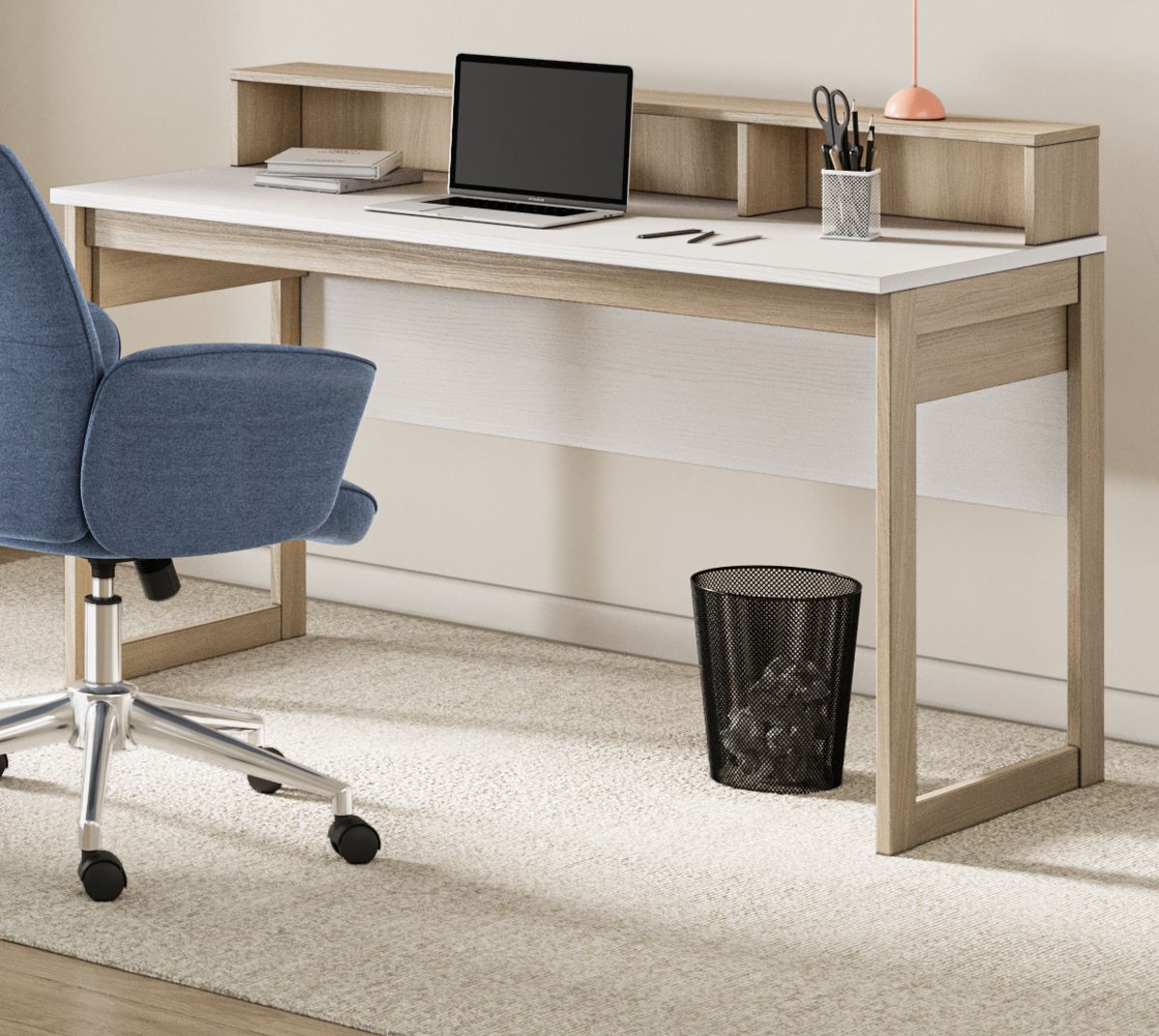 Schreibtisch Finnes in weiß und Eiche 120 cm