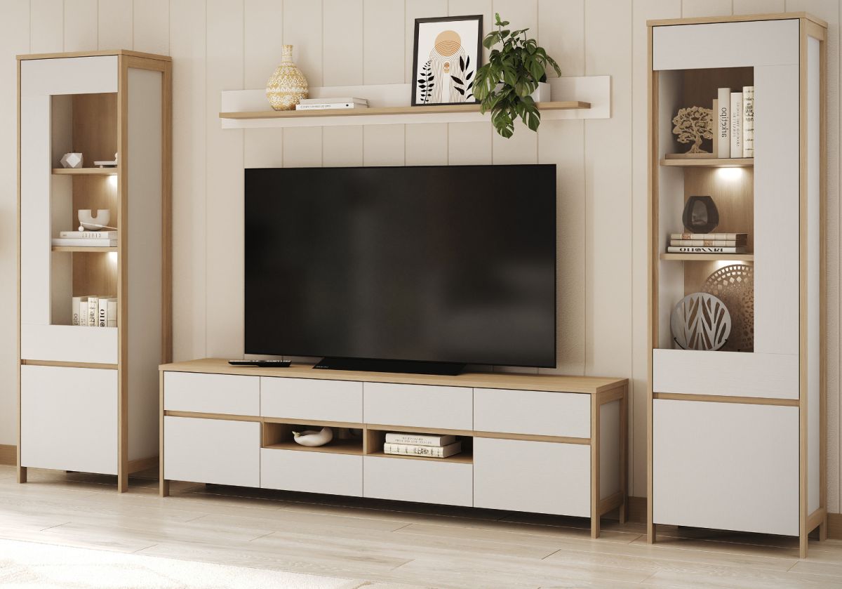 Wohnwand Finnes in weiß und Eiche 339 x 195 cm