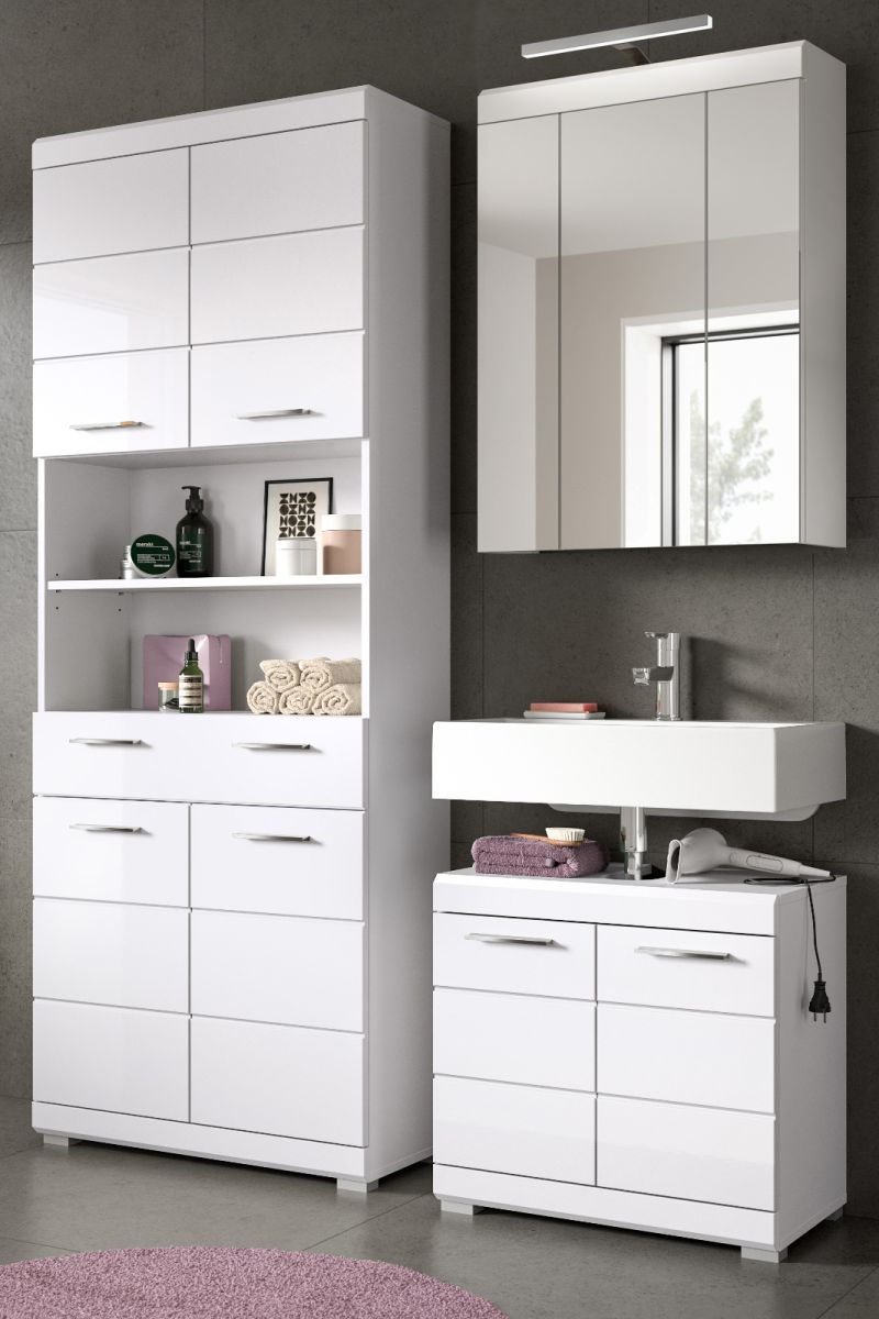 Badmöbel Set in Shawn weiß Hochglanz 3-teilig 149 cm
