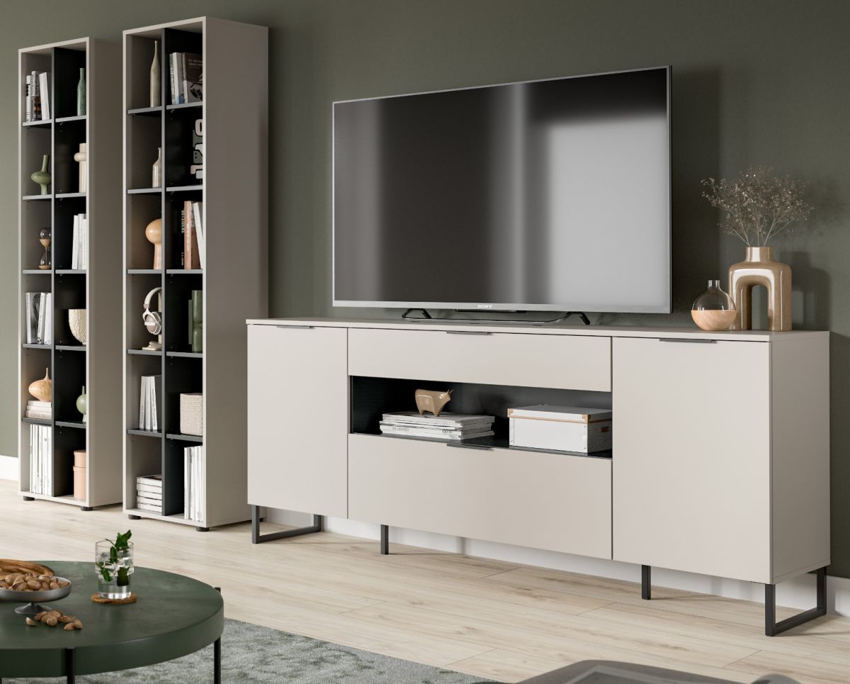 Wohnwand Morena in kaschmir und schwarz 305 cm