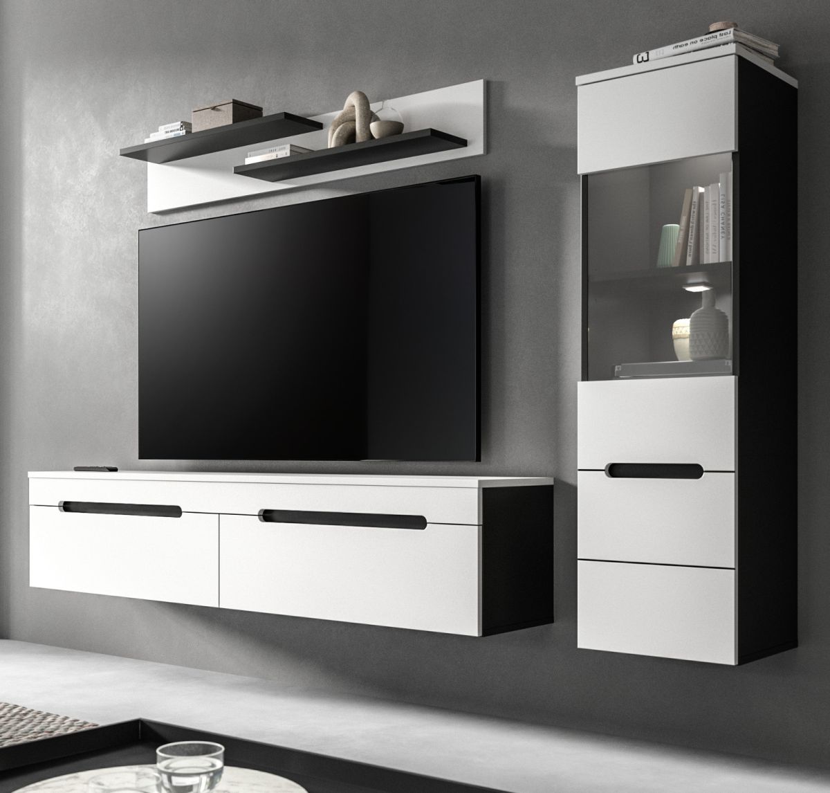 Wohnwand Cooper in weiß und grau 221 cm