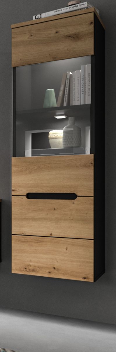 Vitrine Cooper in Eiche und grau 36 x 125 cm