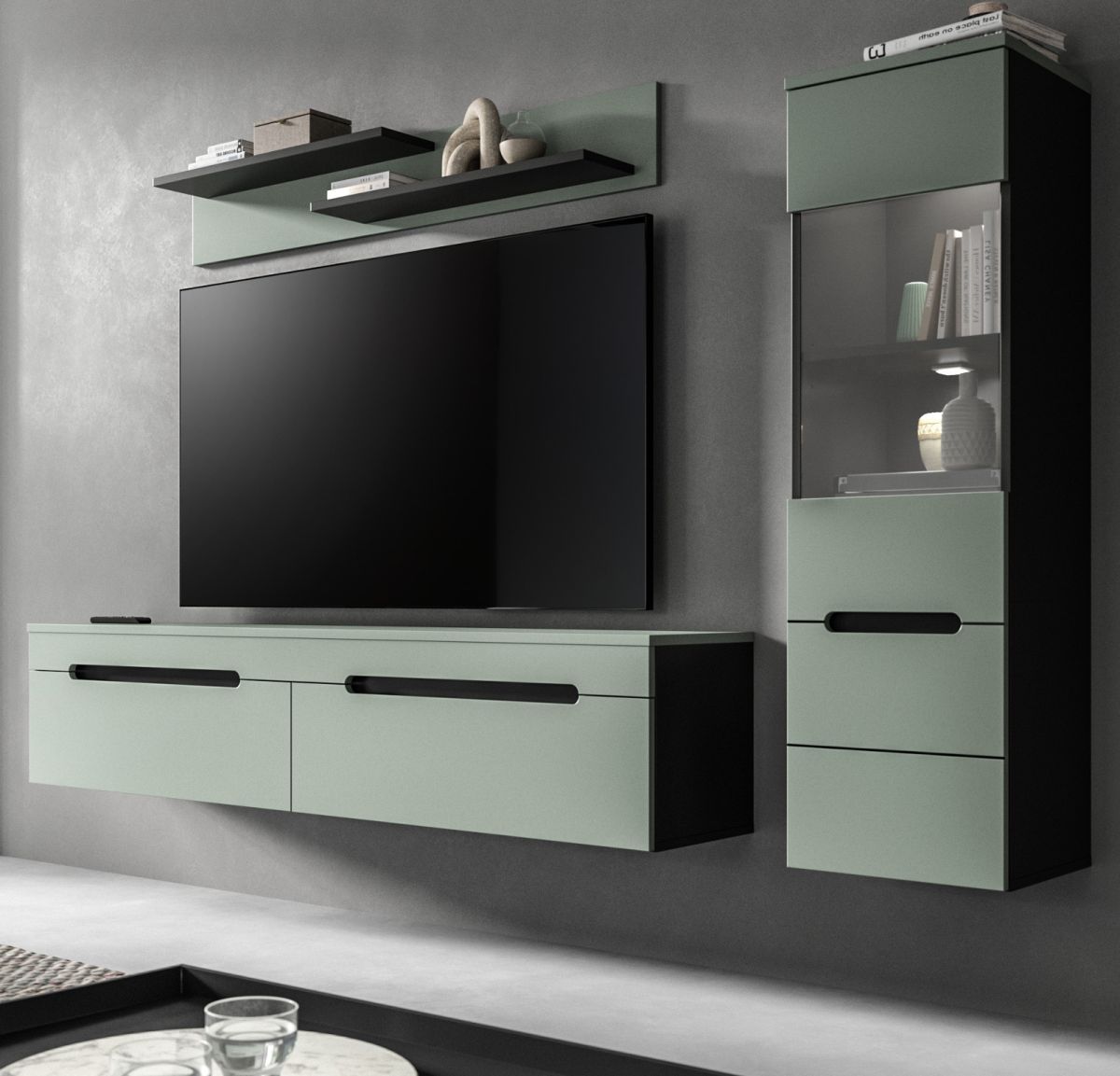 Wohnwand Cooper in salbei und grau 221 cm