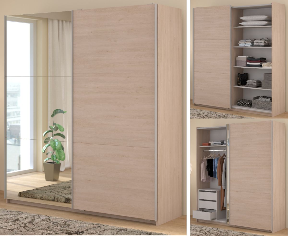 Kleiderschrank Swing in Eiche mit Spiegel 178 cm