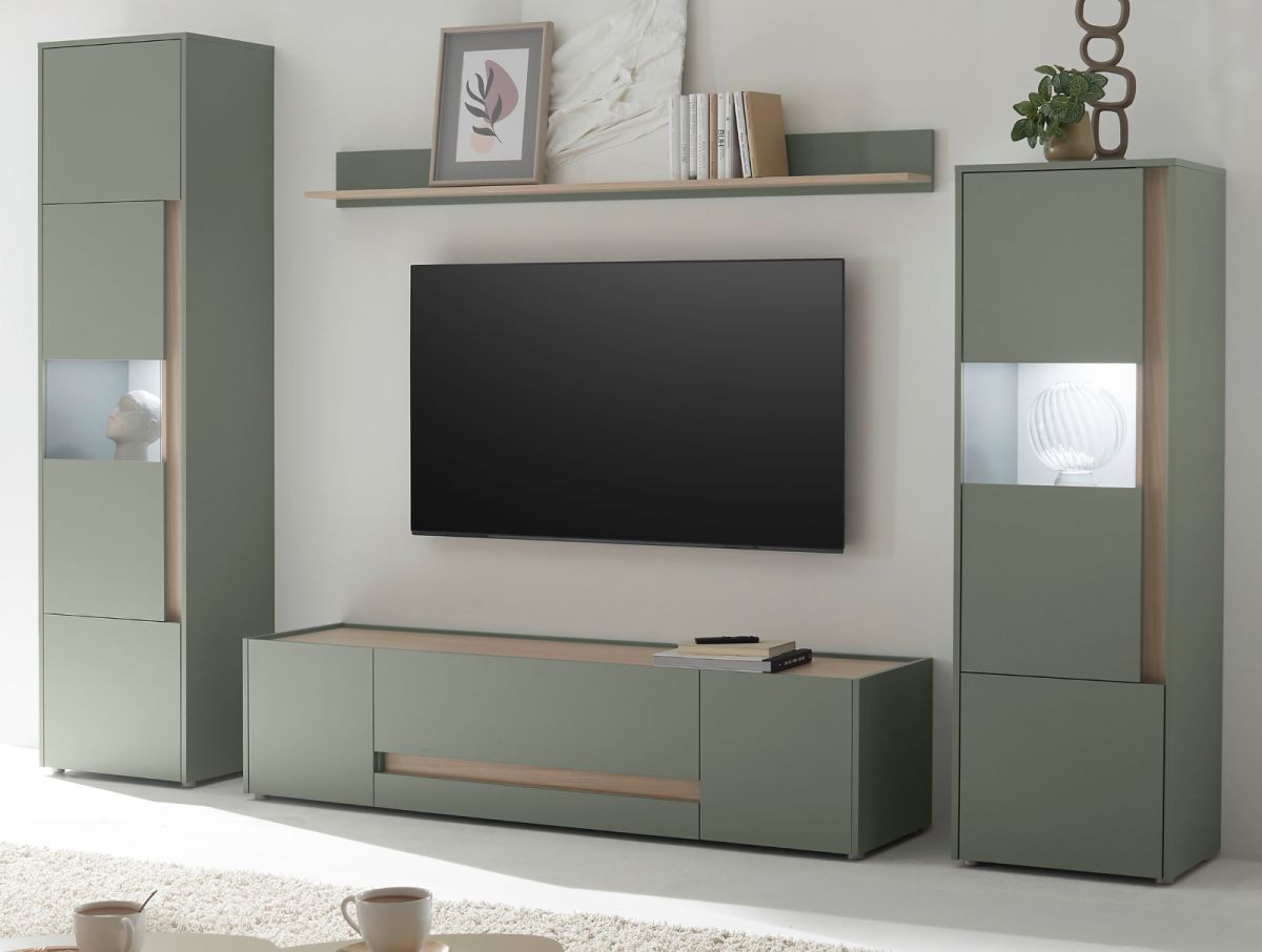 Wohnwand 4-teilig Center in Salbei und Eiche 310 cm