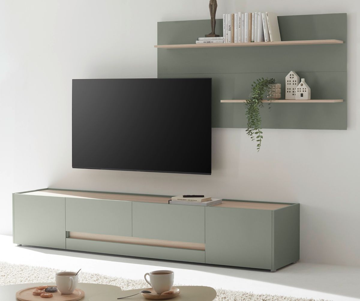 Wohnwand 2-teilig Center in Salbei und Eiche 300 cm