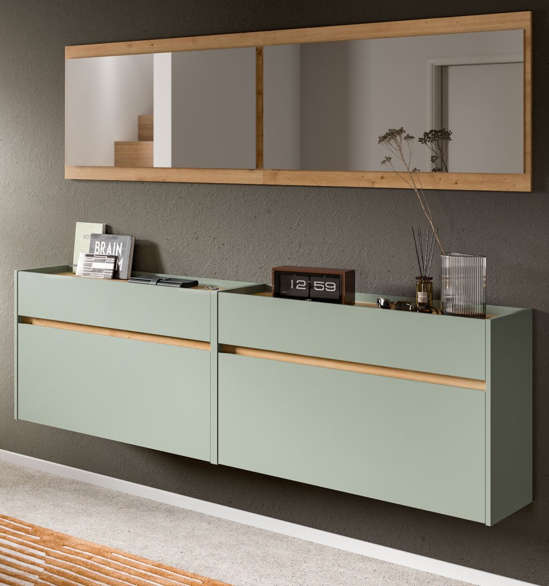 Garderobe Set 4-tlg. Borga in salbei und Eiche 220 cm