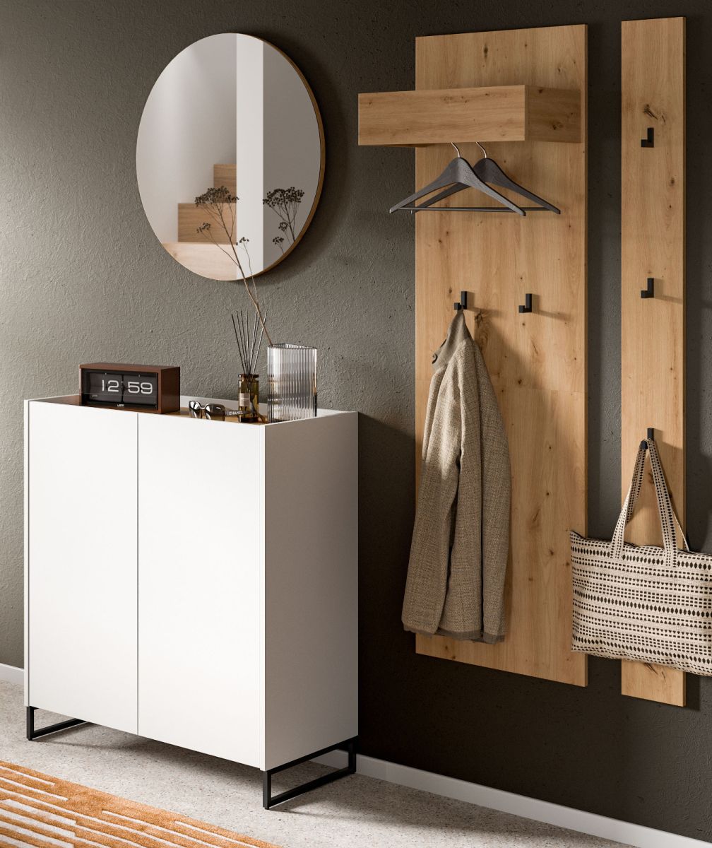 Garderobe Set 4-tlg. Borga in weiß und Eiche 186 cm