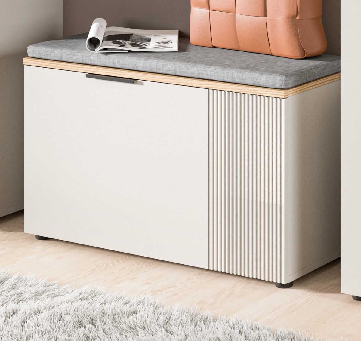 Garderobe Sitzbank Skid in kaschmir und Eiche 80 cm