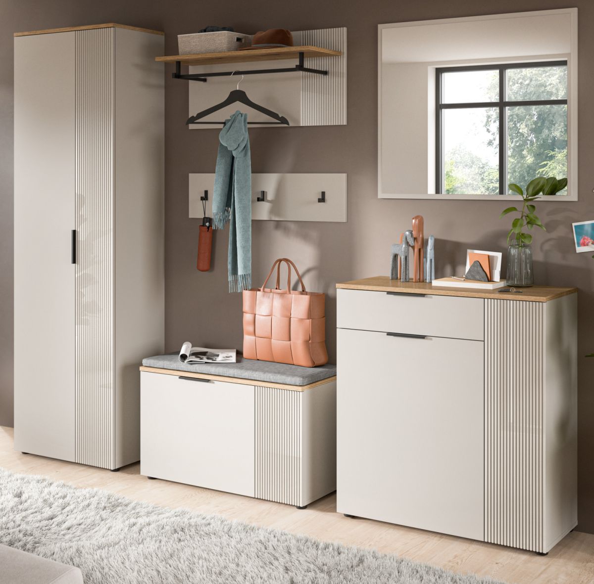 Garderobe Set 6-tlg. Skid in kaschmir und Eiche 250 x 190 cm