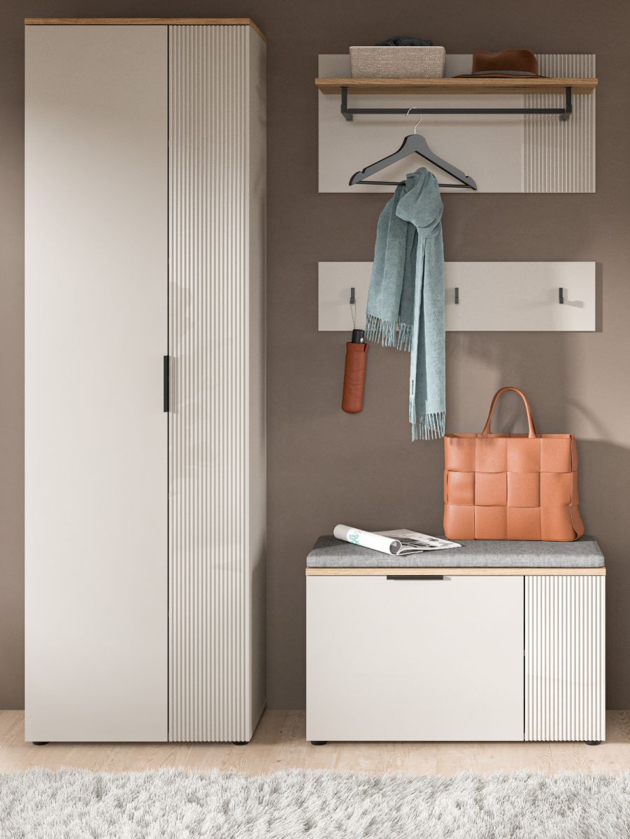 Garderobe Set 4-tlg. Skid in kaschmir und Eiche 155 x 190 cm