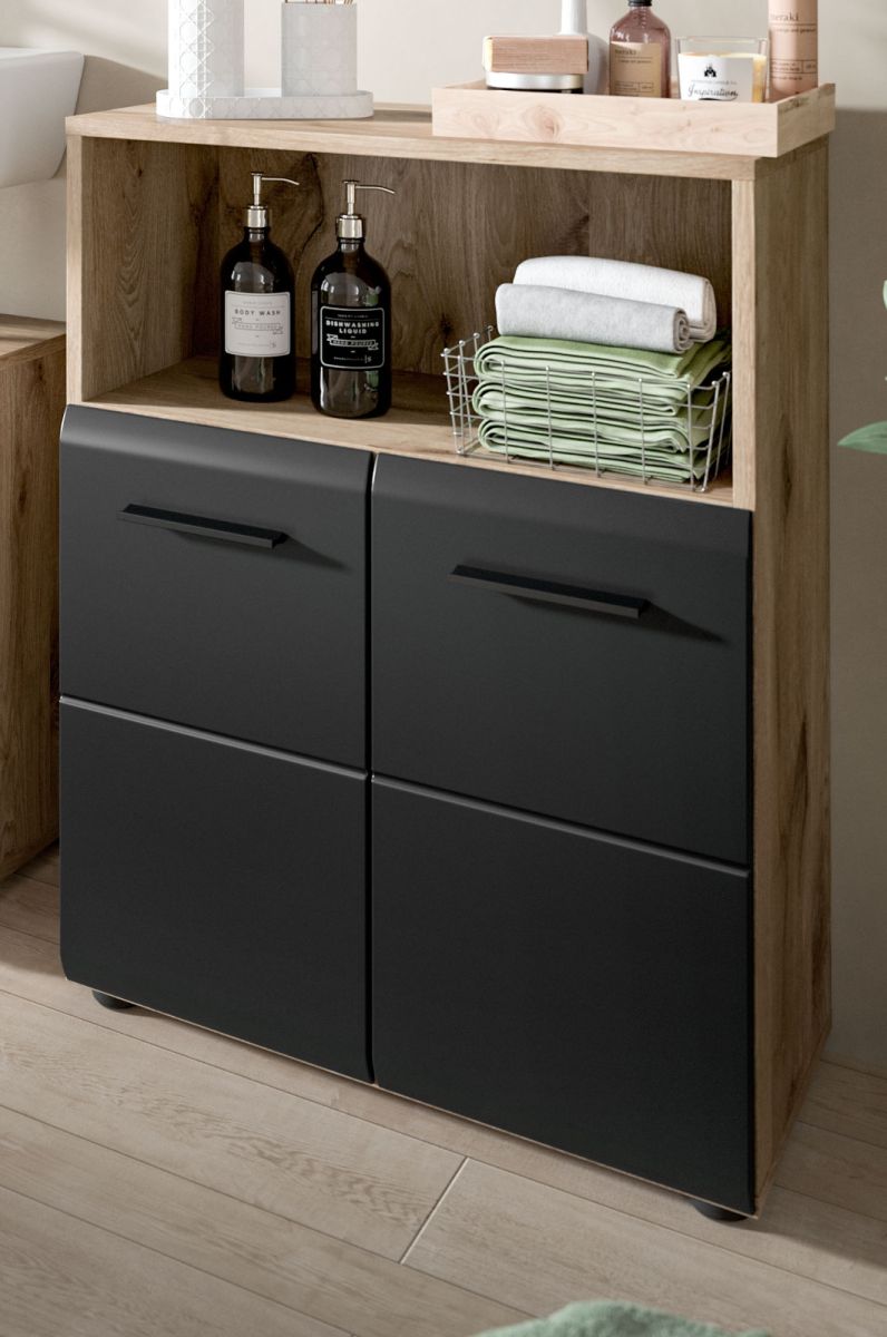 Badezimmer Kommode Cover in schwarz und Eiche 60 x 80 cm