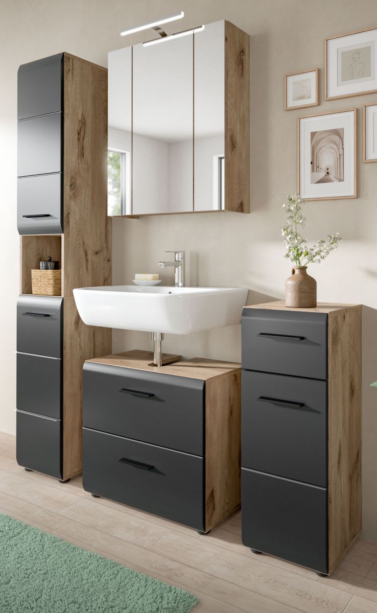 Badmöbel Set Cover in schwarz und Eiche 4-teilig 150 cm