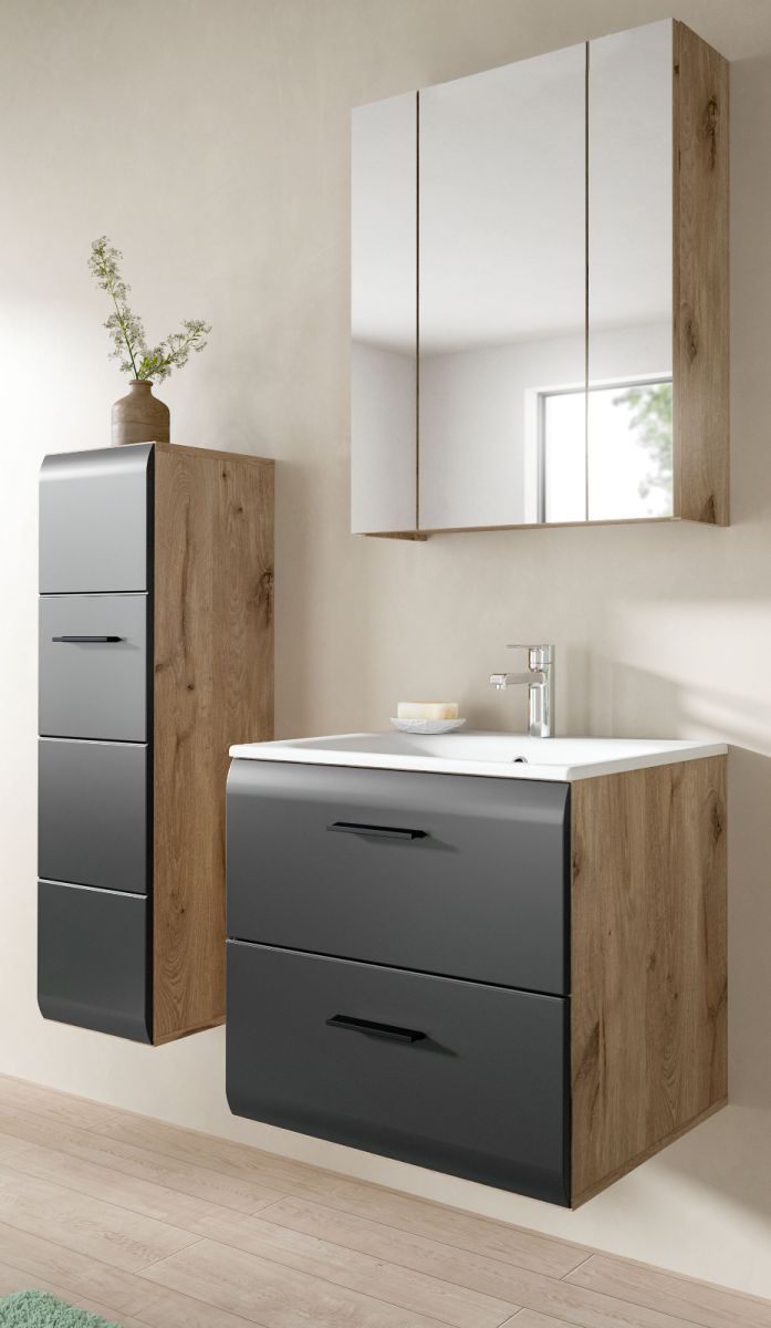 Badmöbel Set Cover in schwarz und Eiche 3-teilig 105 cm