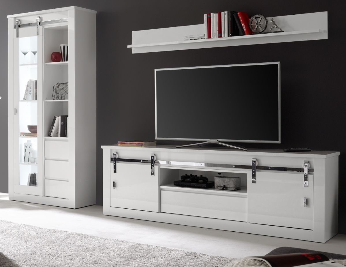 Wohnwand Miami in weiß Hochglanz 309 cm