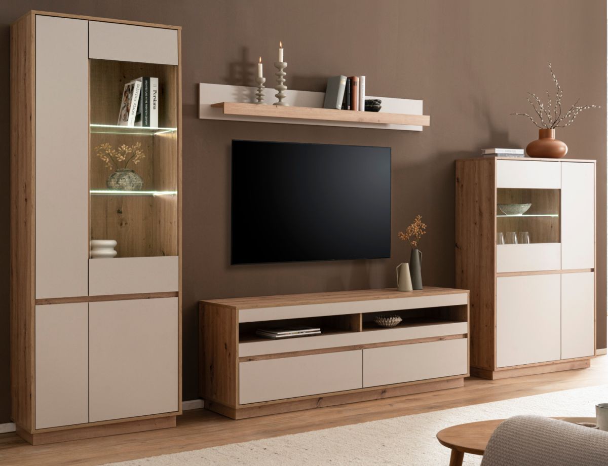 Wohnwand Kiruma in kaschmir und Eiche 342 cm