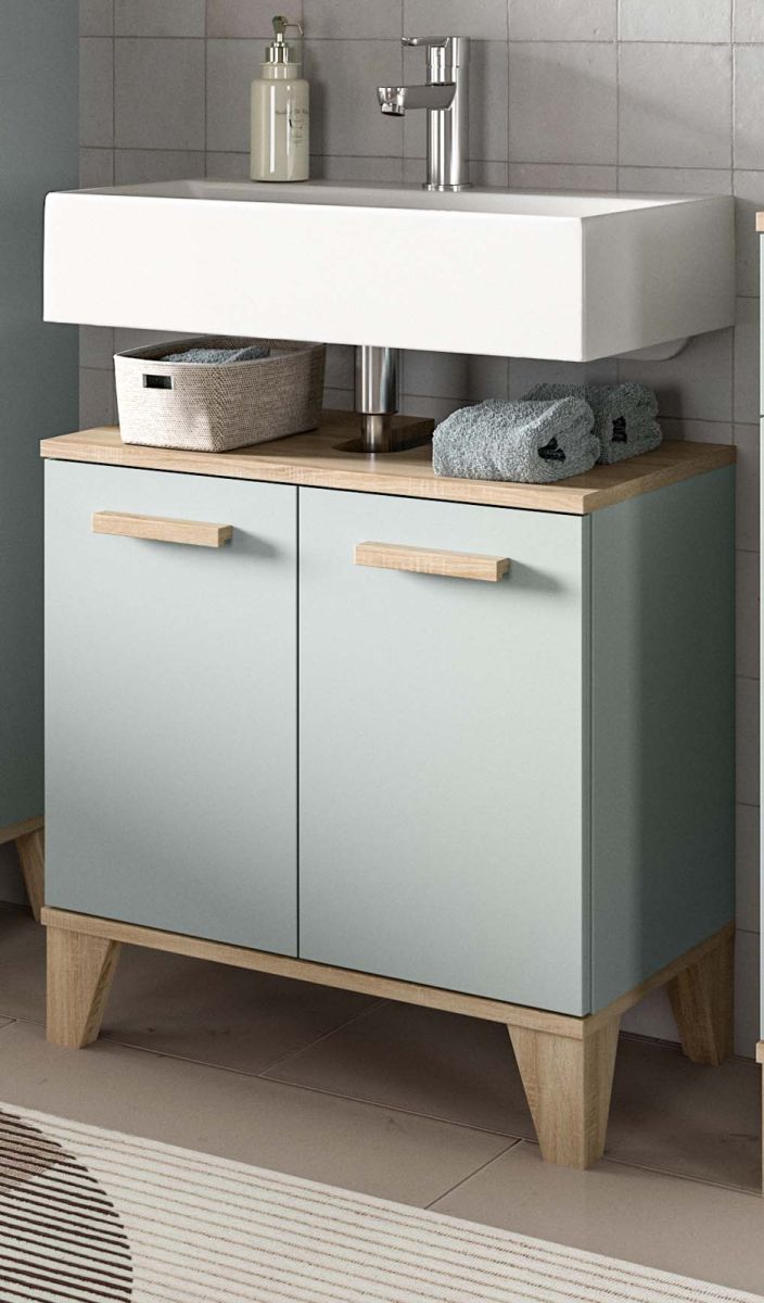 Waschbeckenunterschrank Luna in grün und Eiche 60 cm