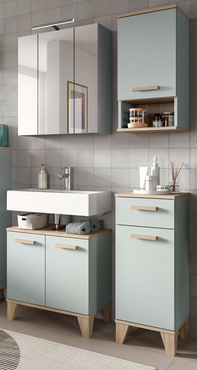 Badmöbel Set Luna in grün und Eiche 4-teilig 109 cm